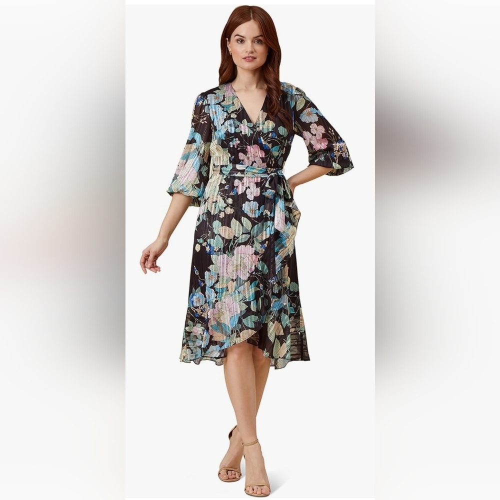 NWT Adrianna Papell Chiffon Printed Wrap Dress